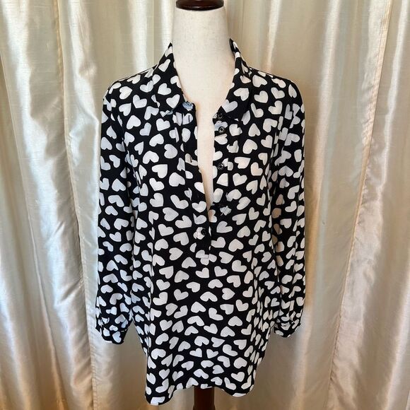 Kate Spade Women's New York Dancing Hearts Button Down Blouse Size Large EUC - Picture 2 of 6